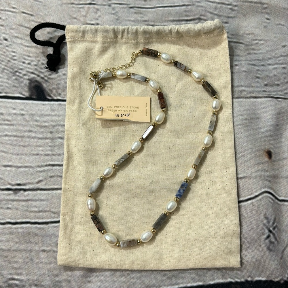 NWT Semi Precious Stone and Pearl Necklace